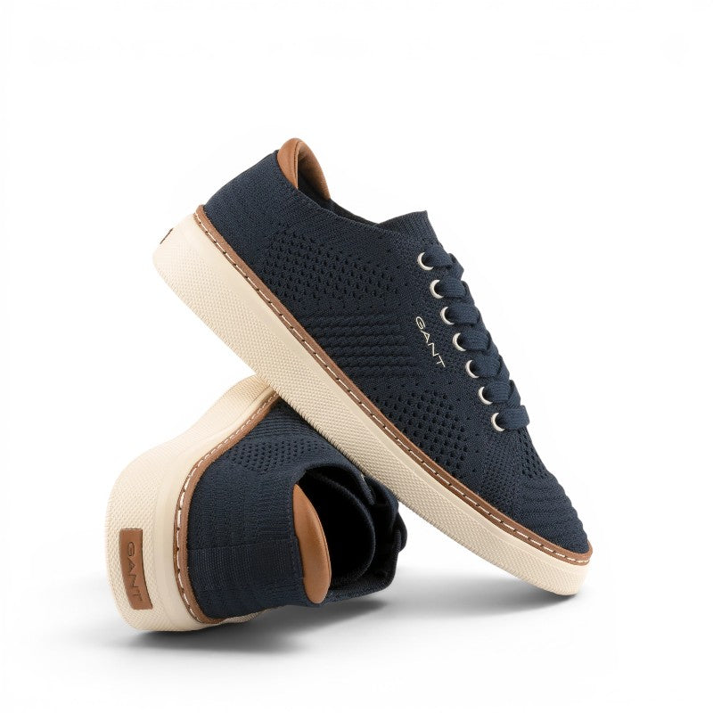 ShoeShop GANT navy blue knit sneakers with tan leather trim and white rubber soles