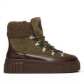 ShoeShop GANT olive green suede and brown leather hiking boots with faux fur collar and chunky platform sole