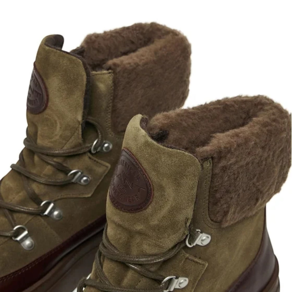 ShoeShop GANT olive green suede lace-up winter boots with brown leather trim and warm faux fur lining