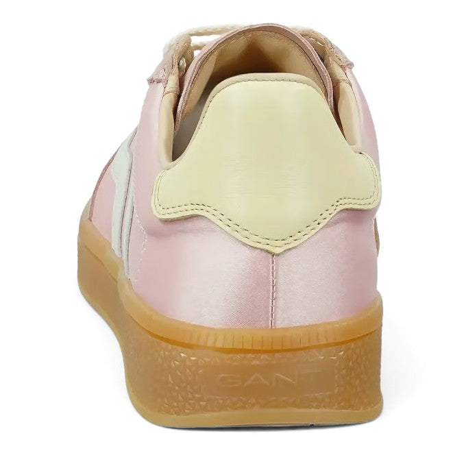 ShoeShop GANT pink satin sneakers with a cream heel tab and textured gum rubber sole, rear view
