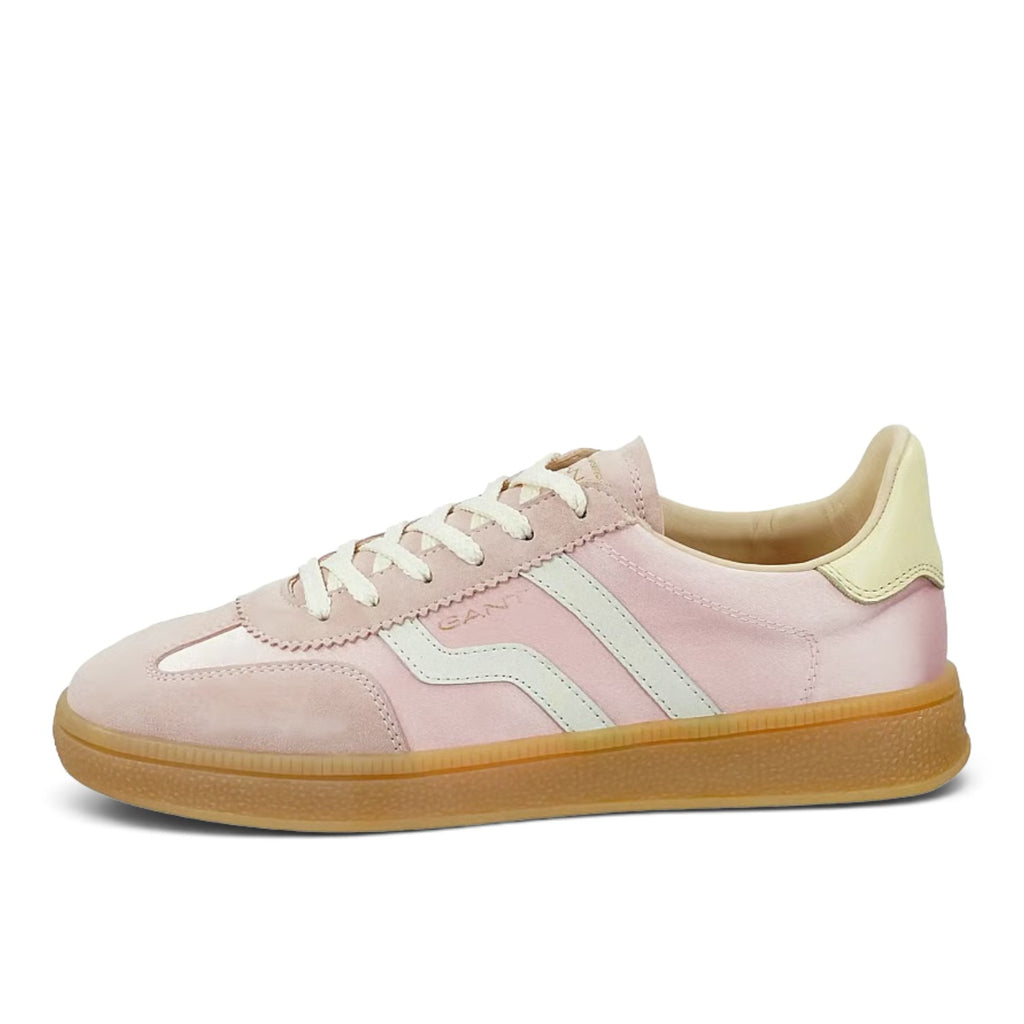 ShoeShop GANT pastel pink and cream suede and textile sneakers with a gum rubber sole, side view