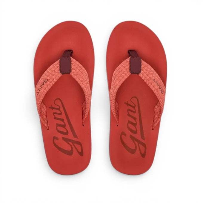 ShoeShop GANT red flip-flops with textured fabric straps and branded footbed