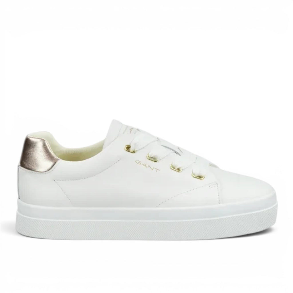 ShoeShop GANT white platform sneakers with metallic rose gold heel detail and gold eyelets