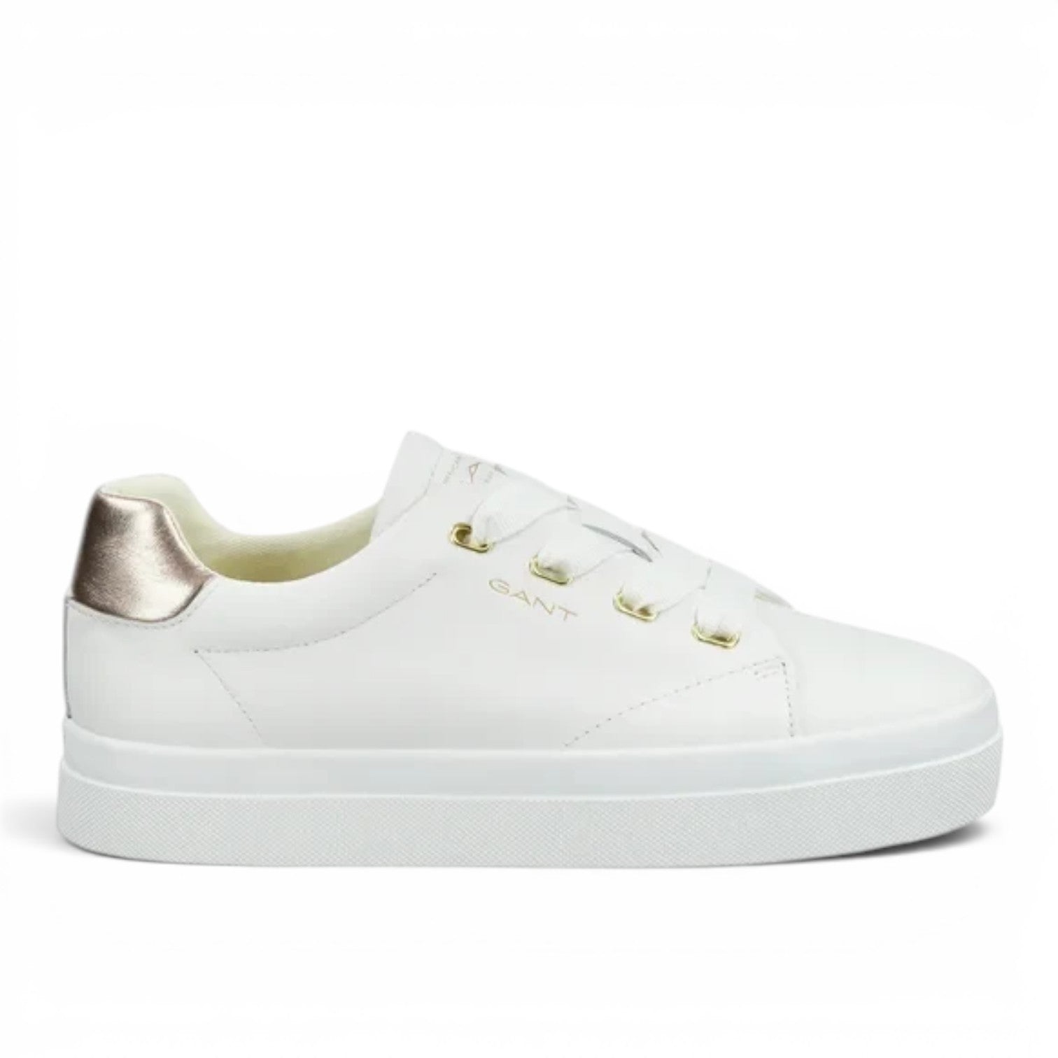 ShoeShop GANT white platform sneakers with metallic rose gold heel detail and gold eyelets