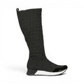 ShoeShop Gioseppo 73734 black knee-high knit sneaker boots with a textured pattern and white athletic sole