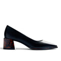 ShoeShop Gioseppo black leather pumps with a distinctive tortoiseshell block heel for an elegant look.