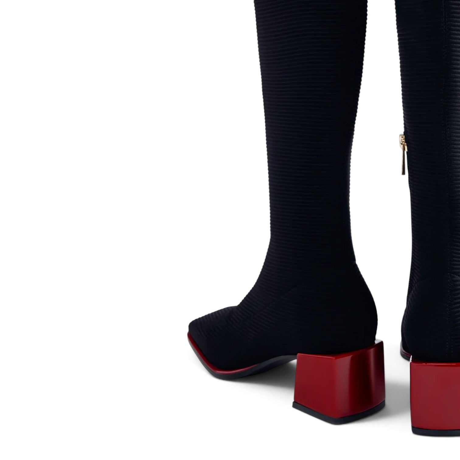 ShoeShop Gioseppo 80684 black ribbed over-the-knee boots with a chunky red block heel