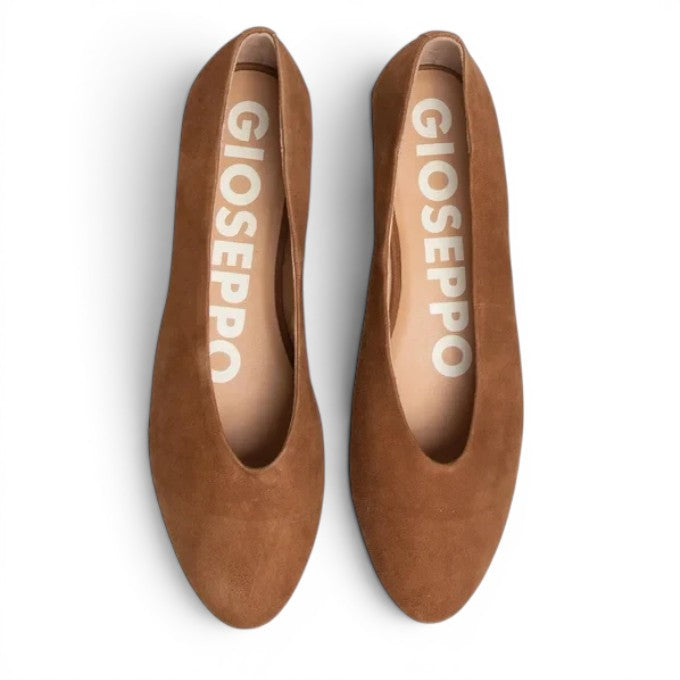ShoeShop Gioseppo 57095 brown suede ballet flats with a minimalist slip-on design and rounded toe