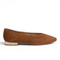 ShoeShop Gioseppo 57095 brown suede ballet flats with a metallic gold low block heel
