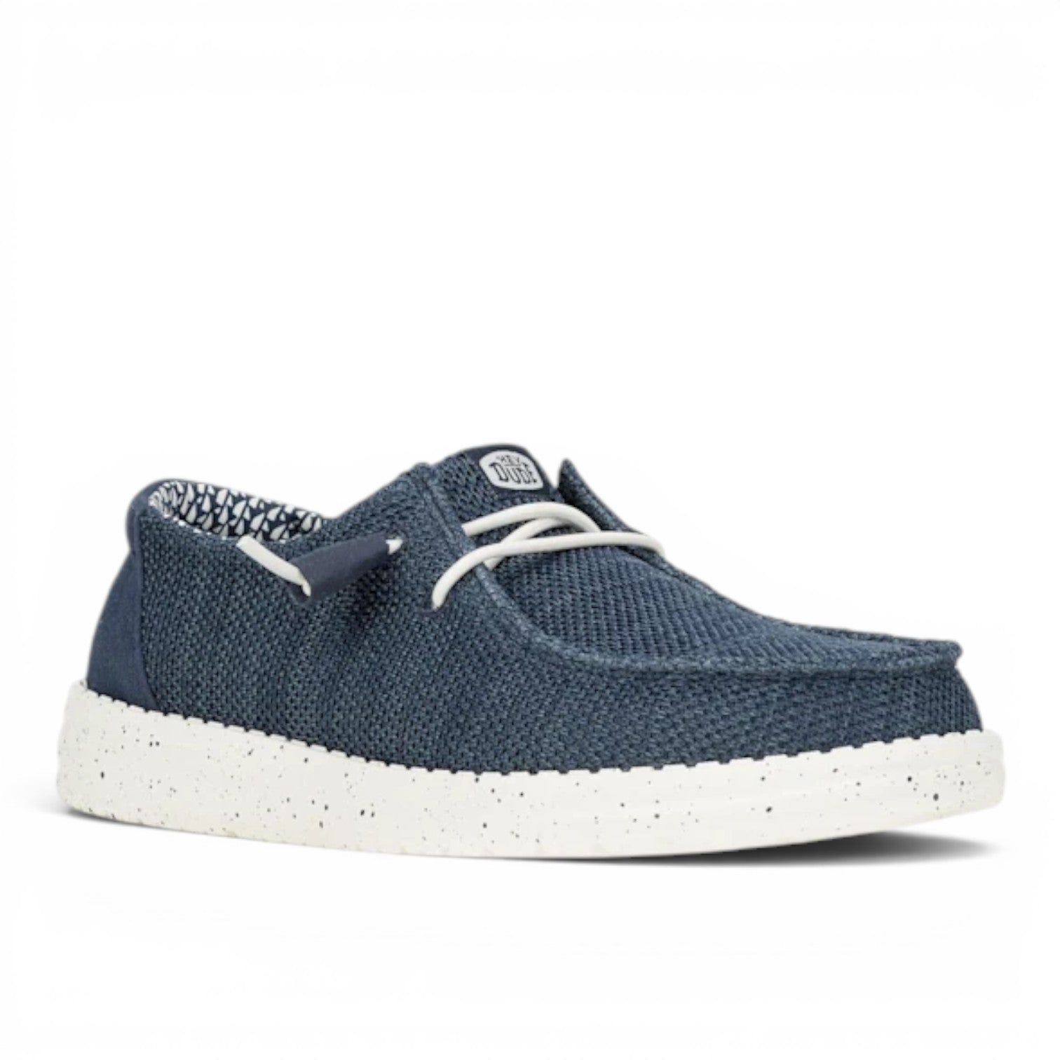 ShoeShop Hey Dude blue slip-on casual shoe with a white speckled sole and white laces