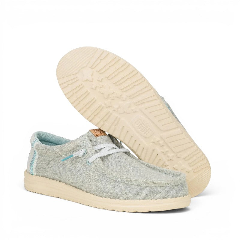 ShoeShop Hey Dude light grey canvas slip-on shoes with white laces and textured rubber soles