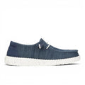 ShoeShop Hey Dude navy blue slip-on casual shoe with a white speckled lightweight sole and white laces
