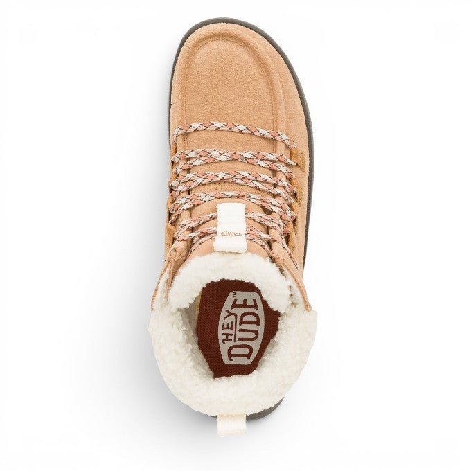 ShoeShop Hey Dude Wendy Peak Apres tan suede winter boots with faux shearling lining and patterned laces