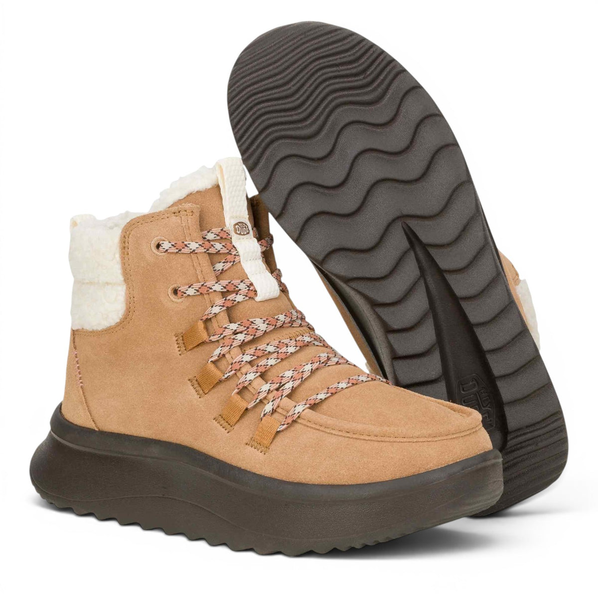 ShoeShop Hey Dude Wendy Peak Apres tan suede winter boots with faux shearling lining and thick platform sole
