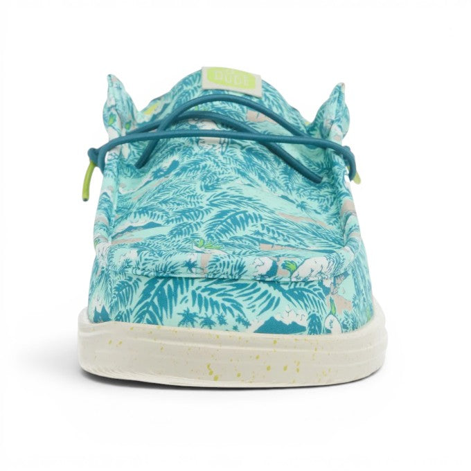 ShoeShop Hey Dude Wally H2O tropical blue slip-on shoes with palm tree print and white speckled sole