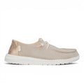 ShoeShop Hey Dude Wendy Metallic Sparkle slip-on shoes in rose gold with elastic laces and white flexible sole.