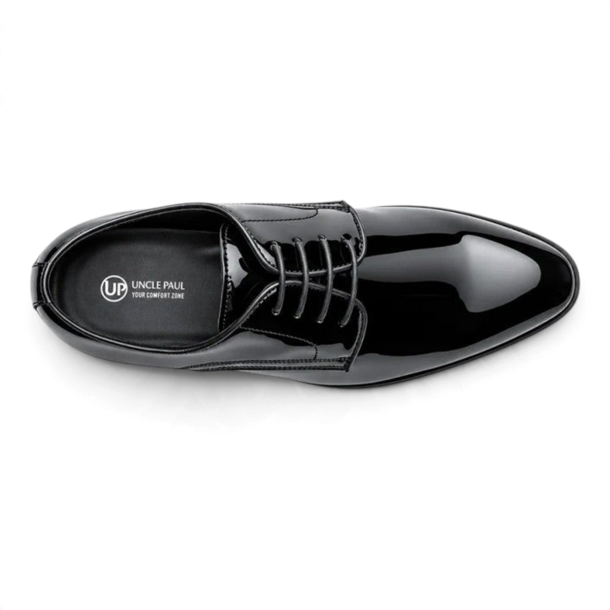 ShoeShop JAKOB black patent leather lace-up dress shoe, top-down view