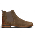 ShoeShop JONI-11 brown suede Chelsea boots with elastic side panels and a stacked heel