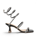 ShoeShop Kharisma 2560 black spiral sandals with rhinestone-embellished straps and a flared kitten heel
