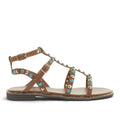 ShoeShop Kharisma brown leather flat sandals with turquoise stone embellishments and gold stud details
