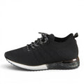 ShoeShop La Strada black knit sneaker with white sole and patterned laces, side view