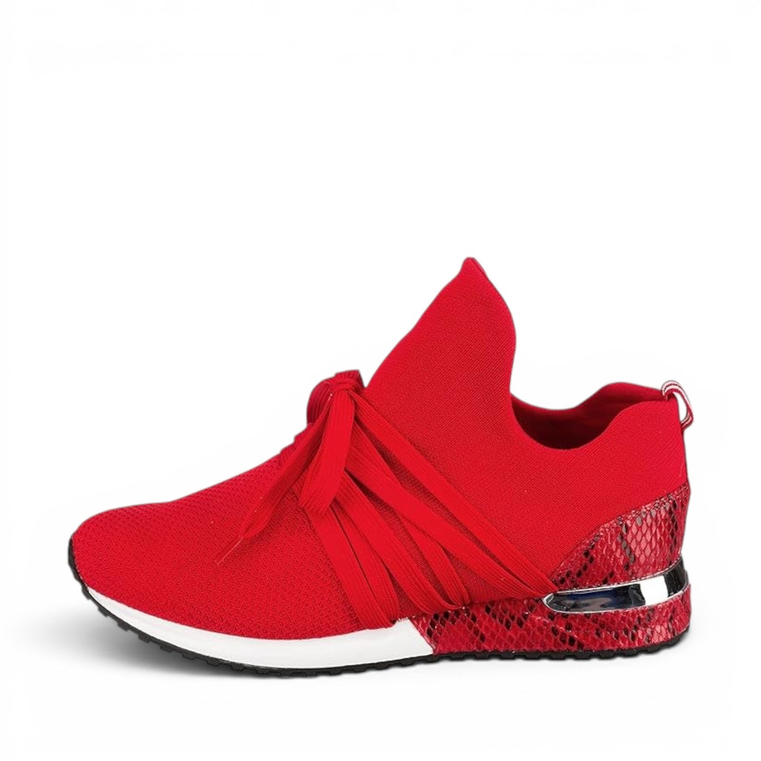 ShoeShop La Strada red knit sneakers with wrap-around laces and snakeskin-textured heel detail