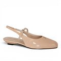 ShoeShop Laura Biagiotti 9670 beige patent synthetic slingback pumps with a low 2cm heel and gold logo detail