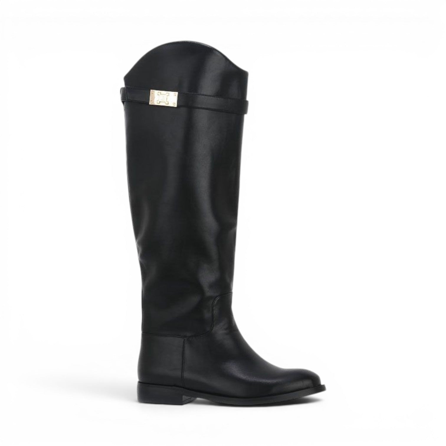 ShoeShop LAURA BIAGIOTTI 8242 black knee-high leather boots with gold-tone buckle detail