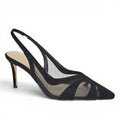 ShoeShop Laura Biagiotti 9681 black pointed-toe slingback heels with mesh panel detailing