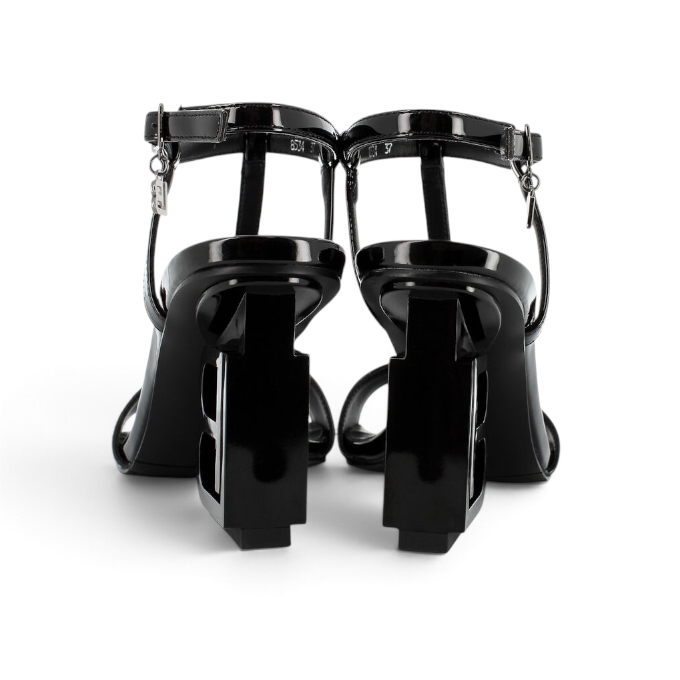 ShoeShop Laura Biagiotti 8534 black synthetic sandals with 9 cm sculptural heels and ankle straps