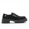 ShoeShop LAURA BIAGIOTTI 8257 black suede lace-up loafers with a chunky lug sole and gold logo detail
