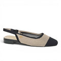 ShoeShop LAURA BIAGIOTTI 9702 beige and black knit slingback flats with a low heel and gold logo detail