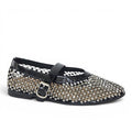 ShoeShop LAURA BIAGIOTTI 9697 black patent leather mary jane flats with silver stud embellishments and buckle strap