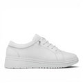 ShoeShop Loretta Vitale 5277 white leather low-top sneakers with lace-up closure and rubber sole.