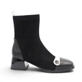 ShoeShop Loretta Vitale black textile and leather ankle boots with a 5cm block heel and decorative white accent