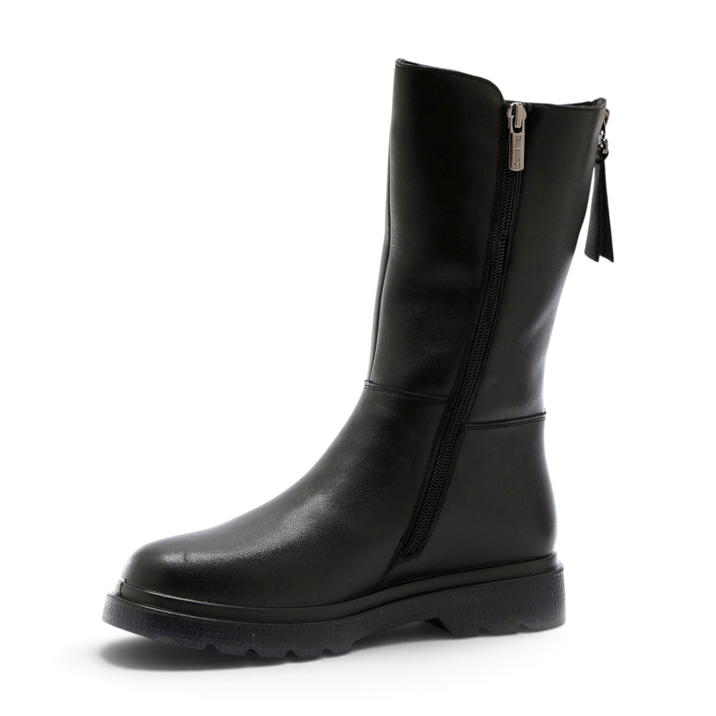 ShoeShop Loretta Vitale black leather mid-calf boots with side zipper and warm textile lining