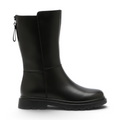 ShoeShop Loretta Vitale black leather mid-calf boots with a back zipper and warm textile lining on a rubber sole