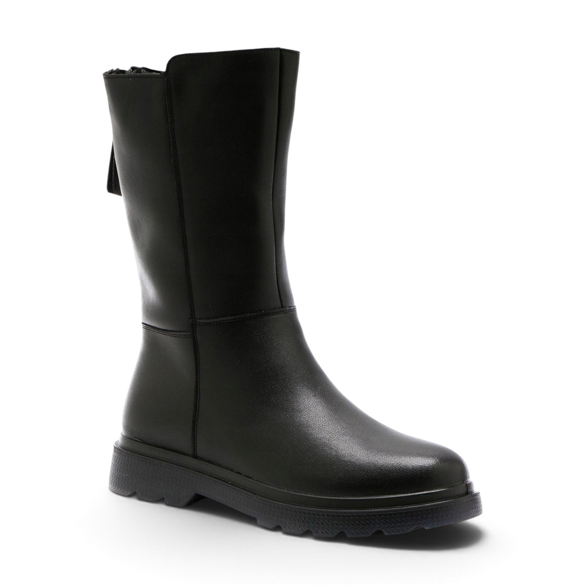 ShoeShop Loretta Vitale W3503A black leather mid-calf boots with warm textile lining and durable rubber sole