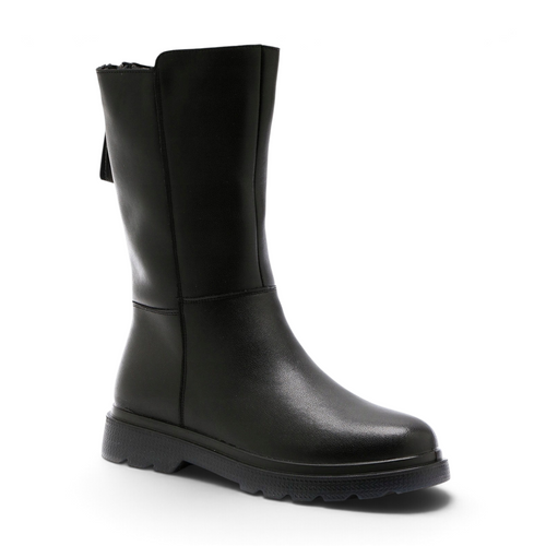 ShoeShop Loretta Vitale W3503A black leather mid-calf boots with warm textile lining and durable rubber sole