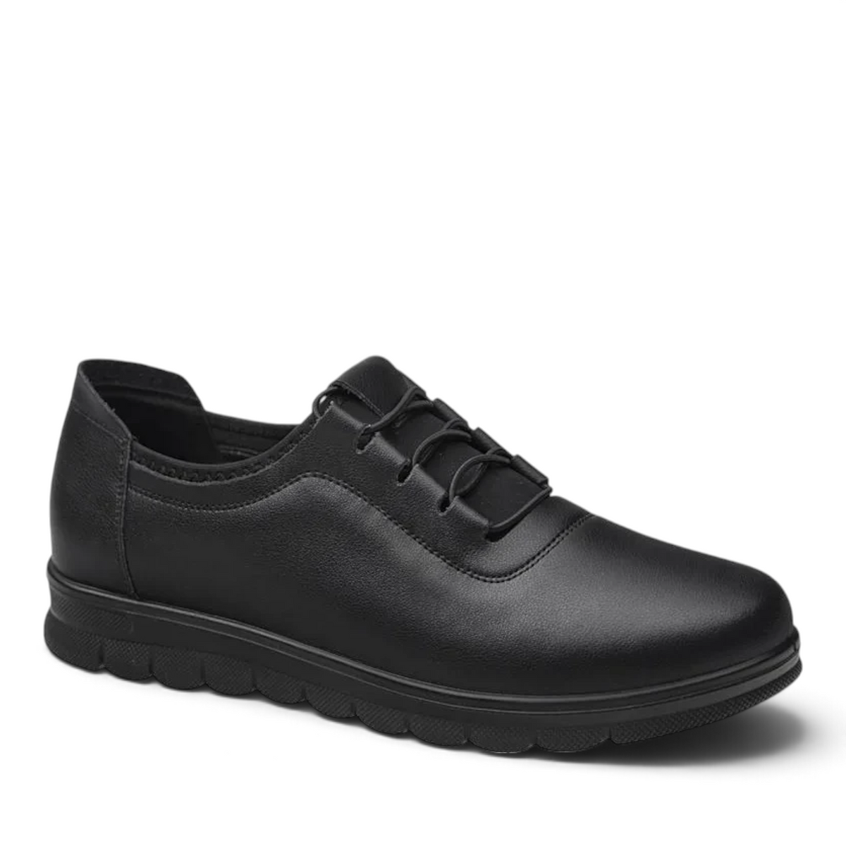 ShoeShop Loretta Vitale W1803 black leather slip-on sneaker with elastic laces and a comfortable cushioned sole