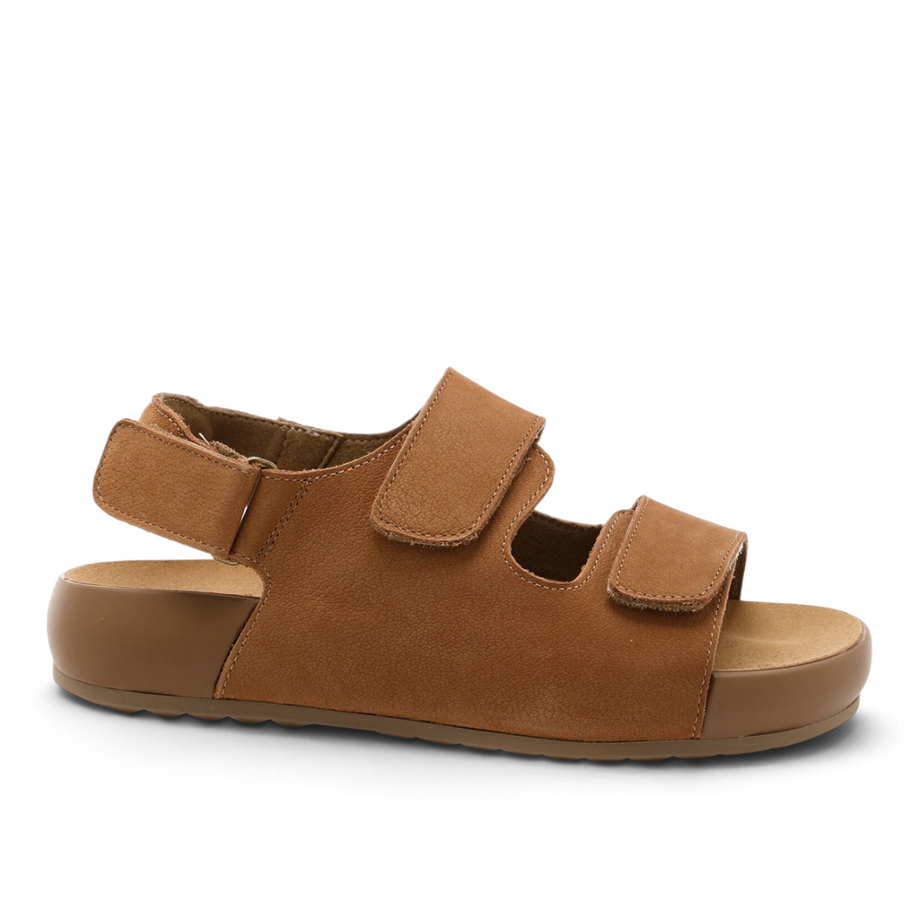 ShoeShop Loretta Vitale W5353C brown leather comfort sandals with adjustable velcro straps and a flat sole