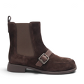 ShoeShop Loretta Vitale brown suede Chelsea boots with a side buckle strap and rubber sole