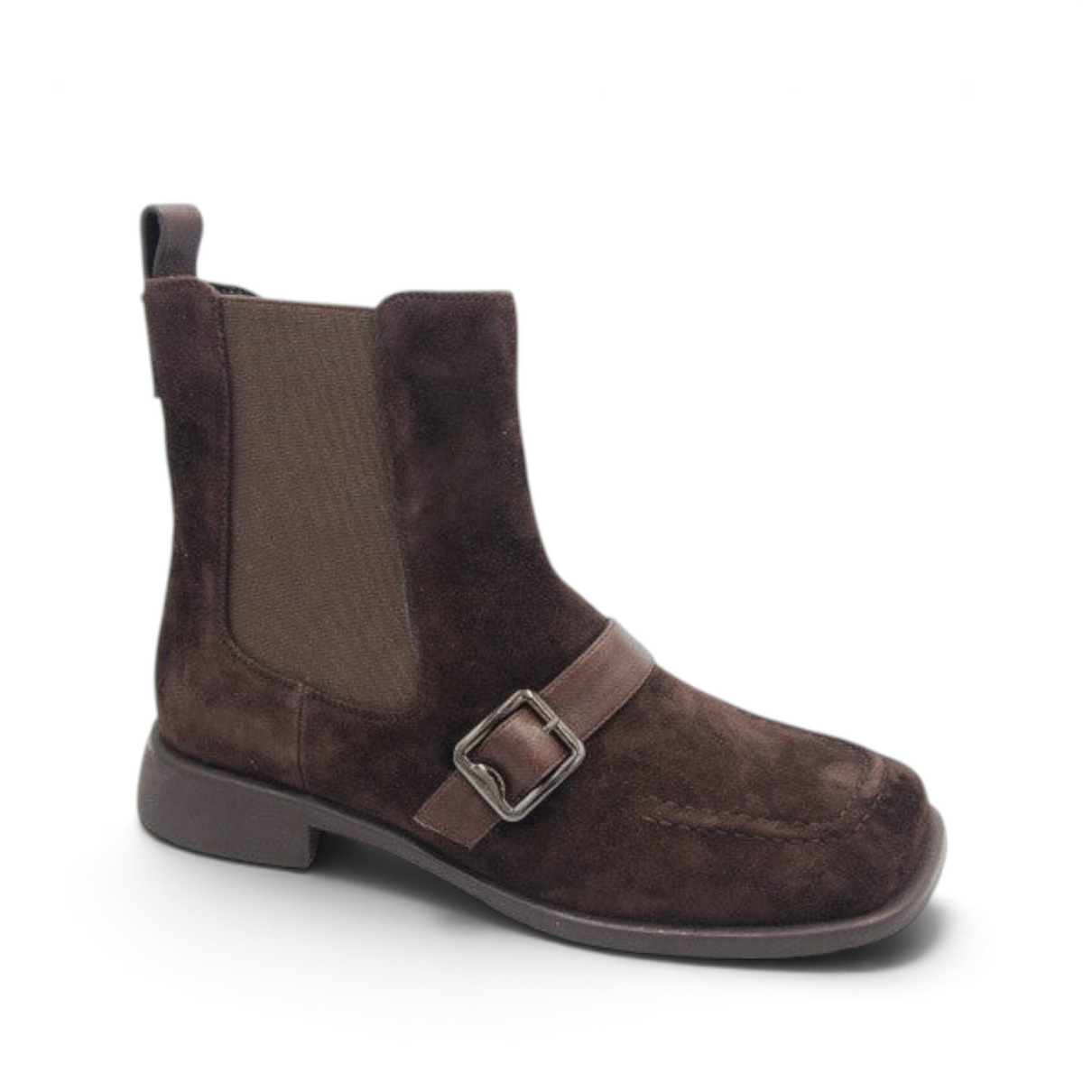ShoeShop Loretta Vitale brown suede Chelsea boots with side buckle detail and elastic gusset