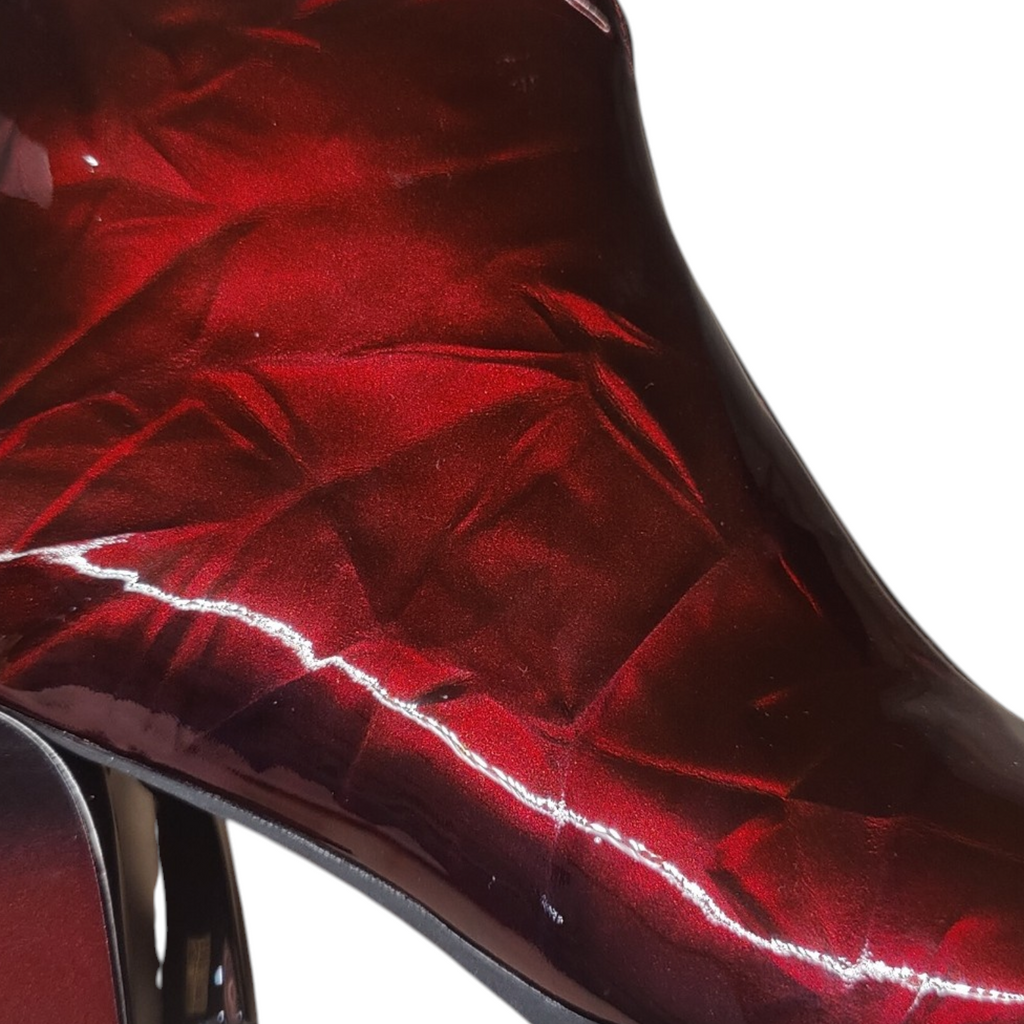 ShoeShop Loretta Vitale dark red patent leather ankle boots with a 6.5cm block heel and textile lining