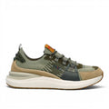 ShoeShop M4N 5L6048 olive green sneakers with mesh and suede panels, featuring a white cushioned sole and hiking laces.
