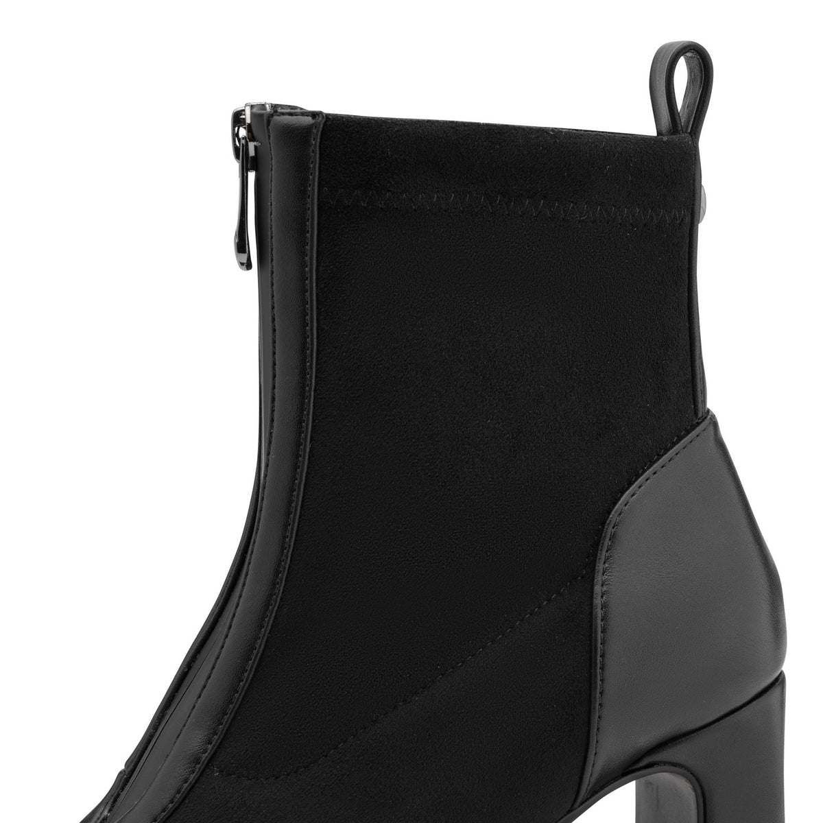 ShoeShop Marco Tozzi black ankle boot with side zipper and mixed suede and leather texture