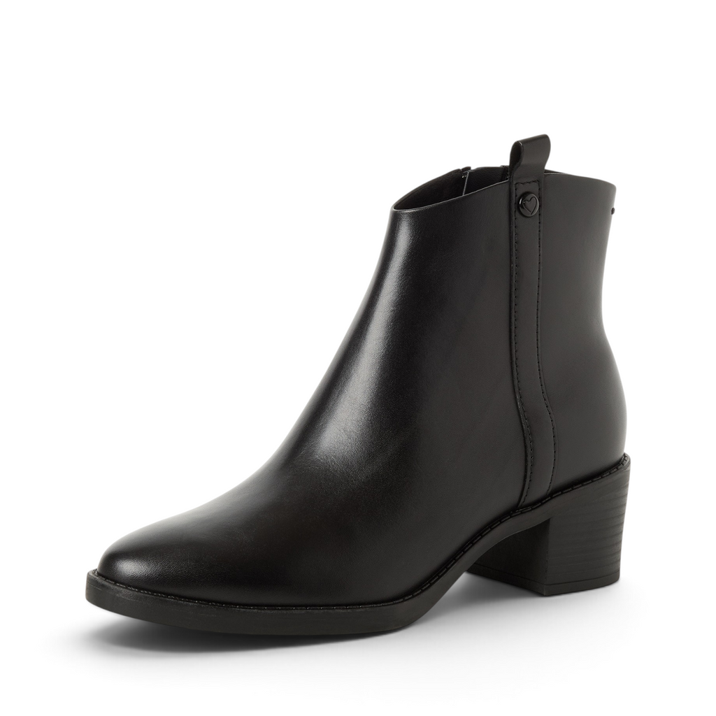 ShoeShop Marco Tozzi black ankle boots with a low block heel and side zipper detail