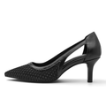 ShoeShop Marco Tozzi black pointed-toe heels with textured synthetic and textile upper and side cut-out detail
