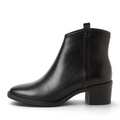 ShoeShop Marco Tozzi black leather ankle boots with a low block heel and side stud detail