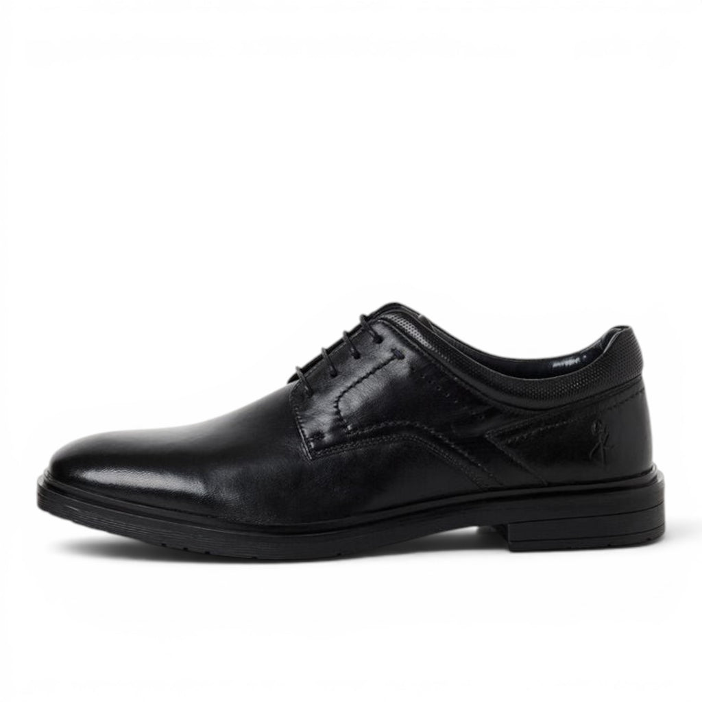 ShoeShop Marco Tozzi black leather lace-up formal dress shoe with textured side panel detail